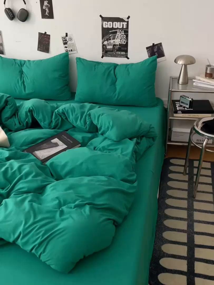 91家纺网 家纺一手货源 找家纺 优梦莱 2025新款糯糯抗菌棉四件套 孔雀绿