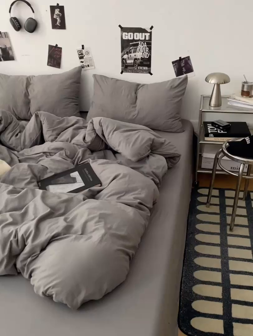 91家纺网 家纺一手货源 找家纺 优梦莱 2025新款糯糯抗菌棉四件套 暗夜灰