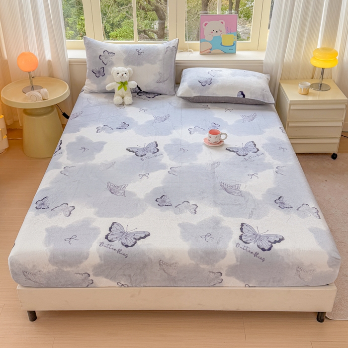 91家纺网 家纺一手货源 找家纺 梦舒阳家纺 2026新品牛奶绒单床笠单被套床笠三件套软fufu牛奶绒单品 炫影蝴蝶【绒床笠】