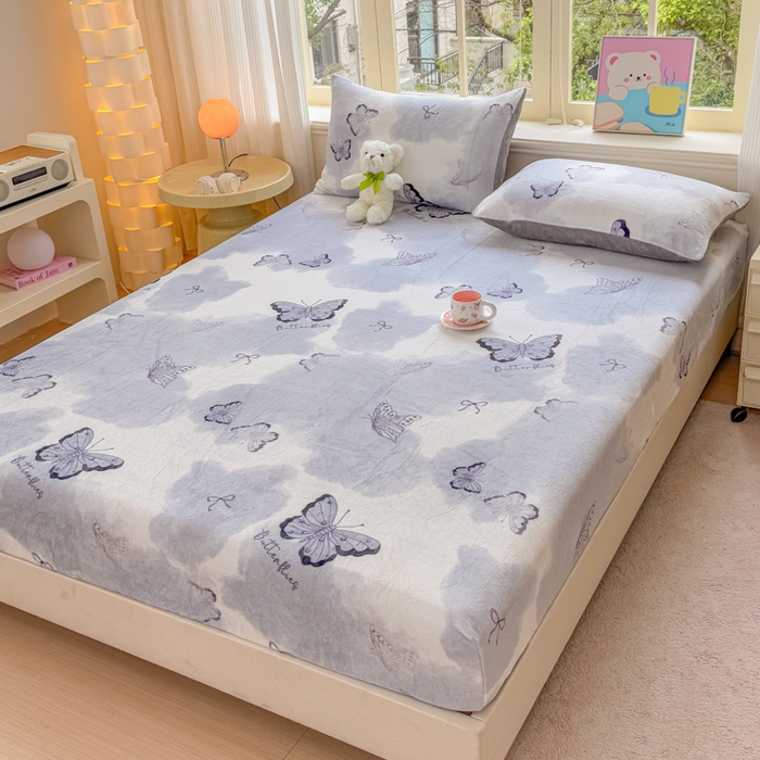 91家纺网 家纺一手货源 找家纺 梦舒阳家纺 2026新品牛奶绒单床笠单被套床笠三件套软fufu牛奶绒单品 炫影蝴蝶【绒床笠】