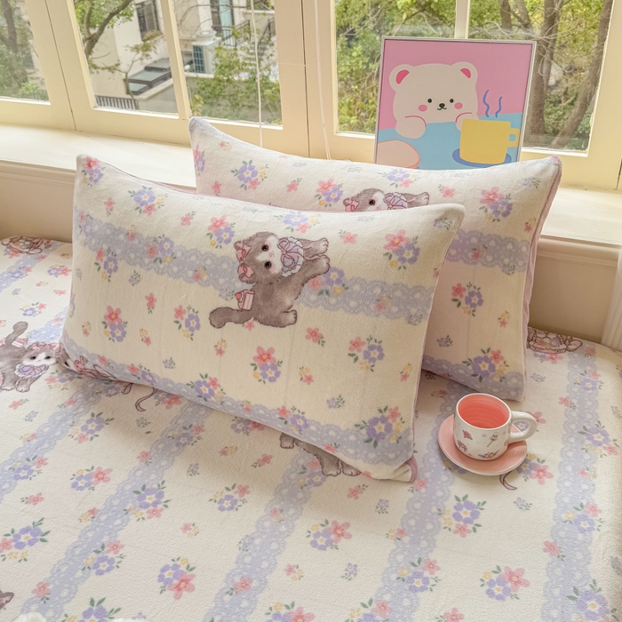 91家纺网 家纺一手货源 找家纺 梦舒阳家纺 2026新品牛奶绒单床笠单被套床笠三件套软fufu牛奶绒单品 猫咪酱【绒床笠】