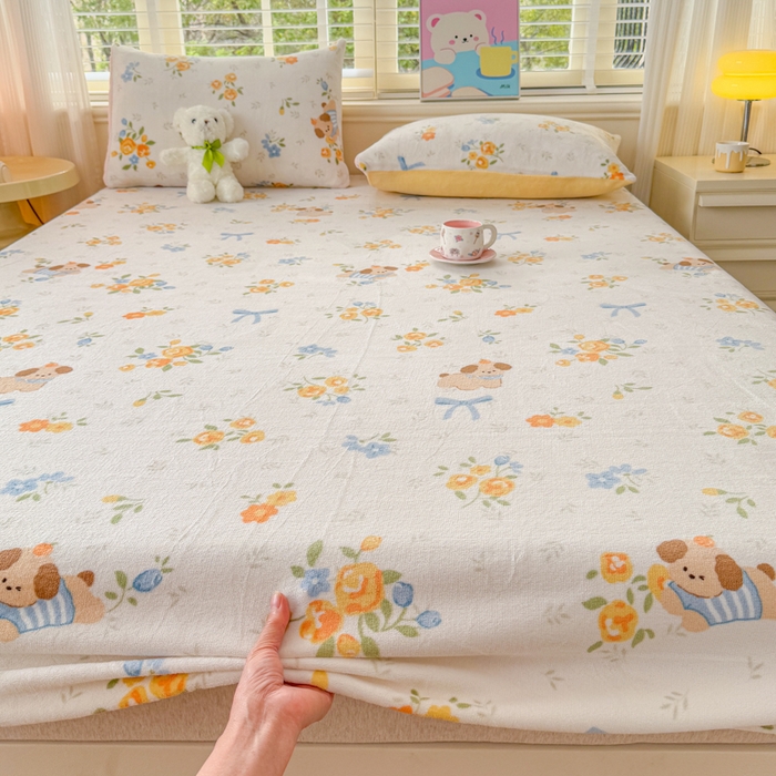 91家纺网 家纺一手货源 找家纺 梦舒阳家纺 2026新品牛奶绒单床笠单被套床笠三件套软fufu牛奶绒单品 布布萌宠【绒床笠】