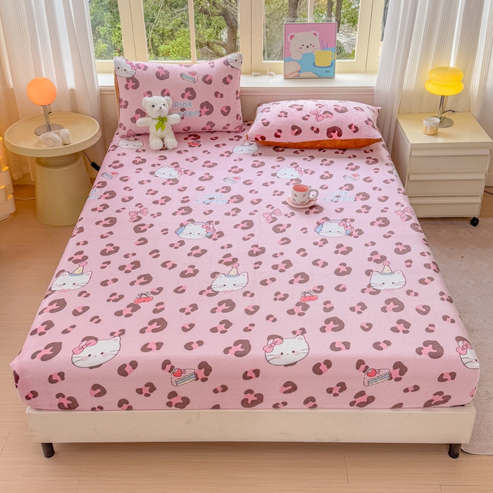 91家纺网 家纺一手货源 找家纺 梦舒阳家纺 2026新品牛奶绒单床笠单被套床笠三件套软fufu牛奶绒单品 豹纹猫咪【绒床笠】