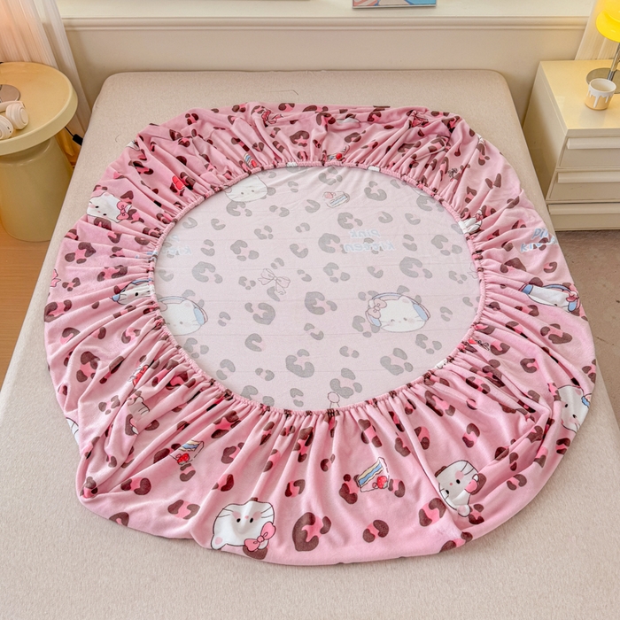 91家纺网 家纺一手货源 找家纺 梦舒阳家纺 2026新品牛奶绒单床笠单被套床笠三件套软fufu牛奶绒单品 豹纹猫咪【绒床笠】