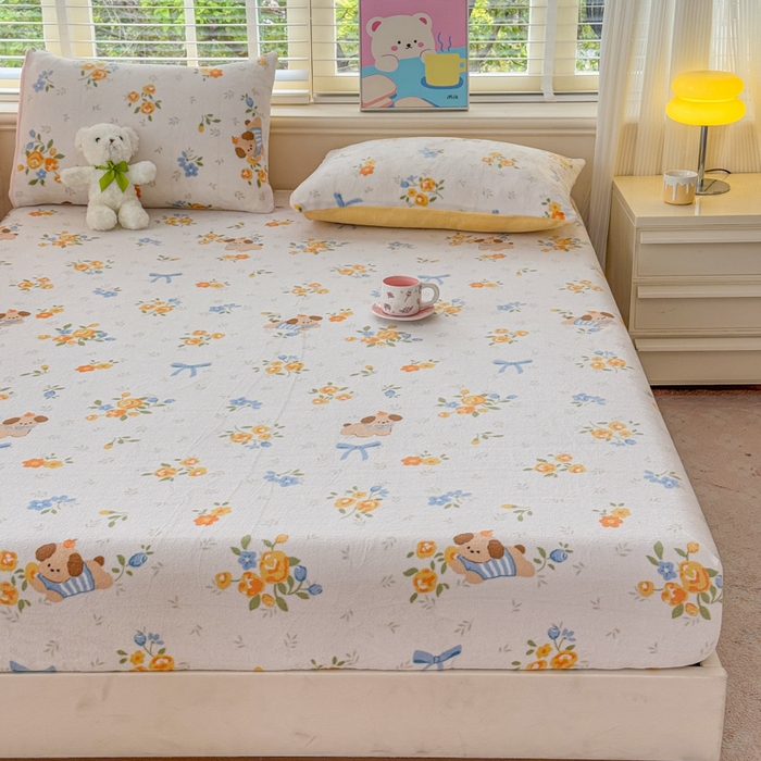 91家纺网 家纺一手货源 找家纺 梦舒阳家纺 2026新品牛奶绒单床笠单被套床笠三件套软fufu牛奶绒单品 布布萌宠【绒床笠】