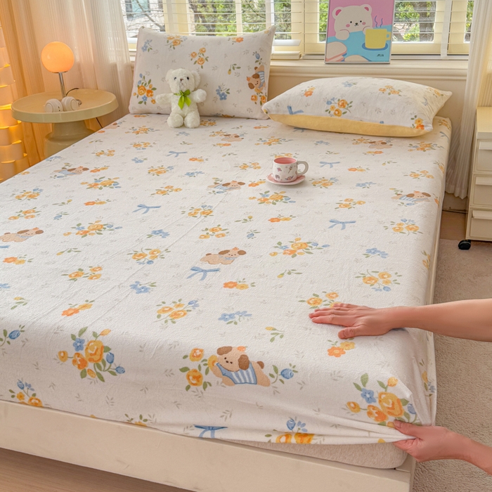 91家纺网 家纺一手货源 找家纺 梦舒阳家纺 2026新品牛奶绒单床笠单被套床笠三件套软fufu牛奶绒单品 布布萌宠【绒床笠】