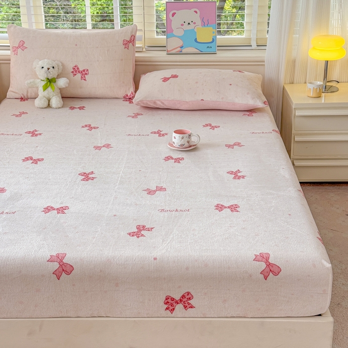 91家纺网 家纺一手货源 找家纺 梦舒阳家纺 2026新品牛奶绒单床笠单被套床笠三件套软fufu牛奶绒单品 蝴蝶结【绒床笠】