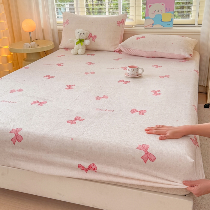 91家纺网 家纺一手货源 找家纺 梦舒阳家纺 2026新品牛奶绒单床笠单被套床笠三件套软fufu牛奶绒单品 蝴蝶结【绒床笠】