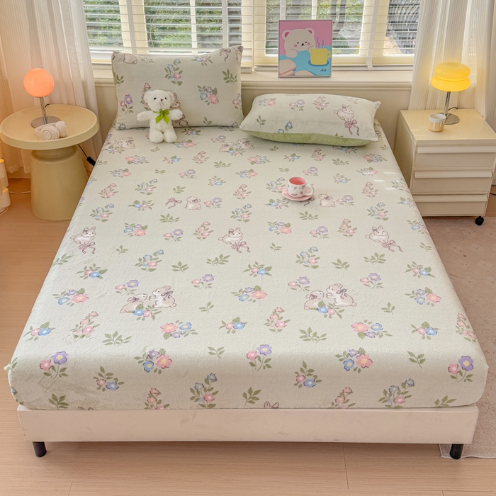 91家纺网 家纺一手货源 找家纺 梦舒阳家纺 2026新品牛奶绒单床笠单被套床笠三件套软fufu牛奶绒单品 绿意盎然【绒床笠】