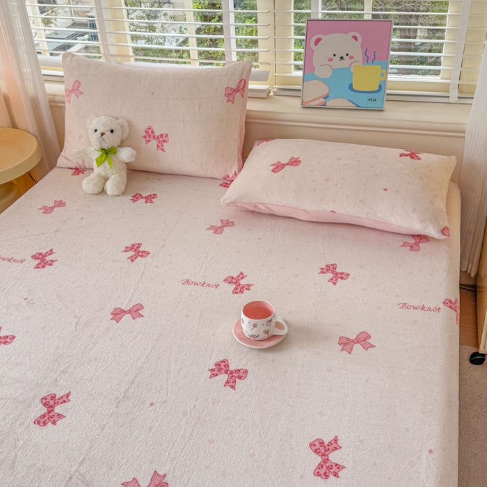 91家纺网 家纺一手货源 找家纺 梦舒阳家纺 2026新品牛奶绒单床笠单被套床笠三件套软fufu牛奶绒单品 蝴蝶结【绒床笠】