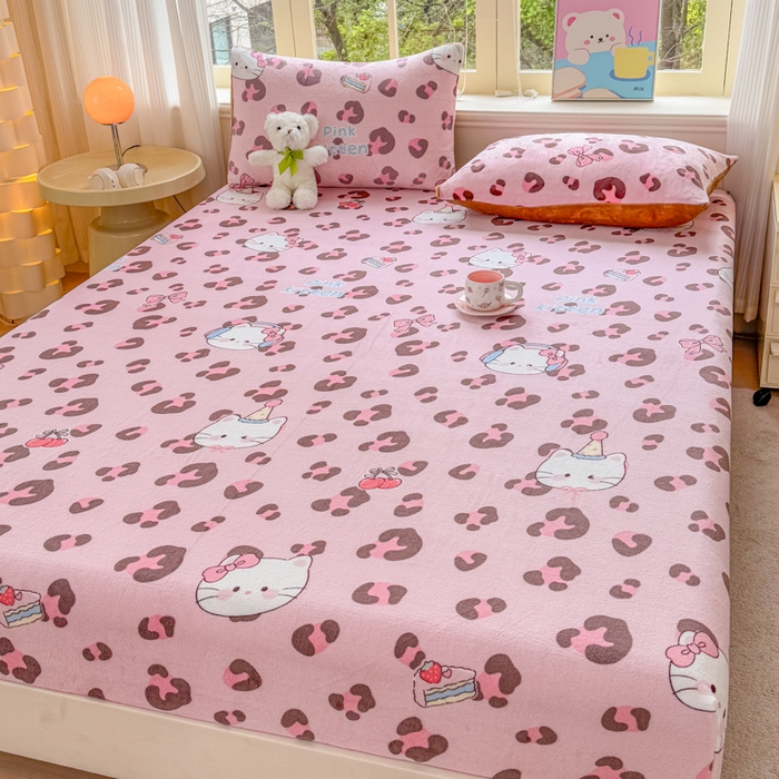 91家纺网 家纺一手货源 找家纺 梦舒阳家纺 2026新品牛奶绒单床笠单被套床笠三件套软fufu牛奶绒单品 豹纹猫咪【绒床笠】