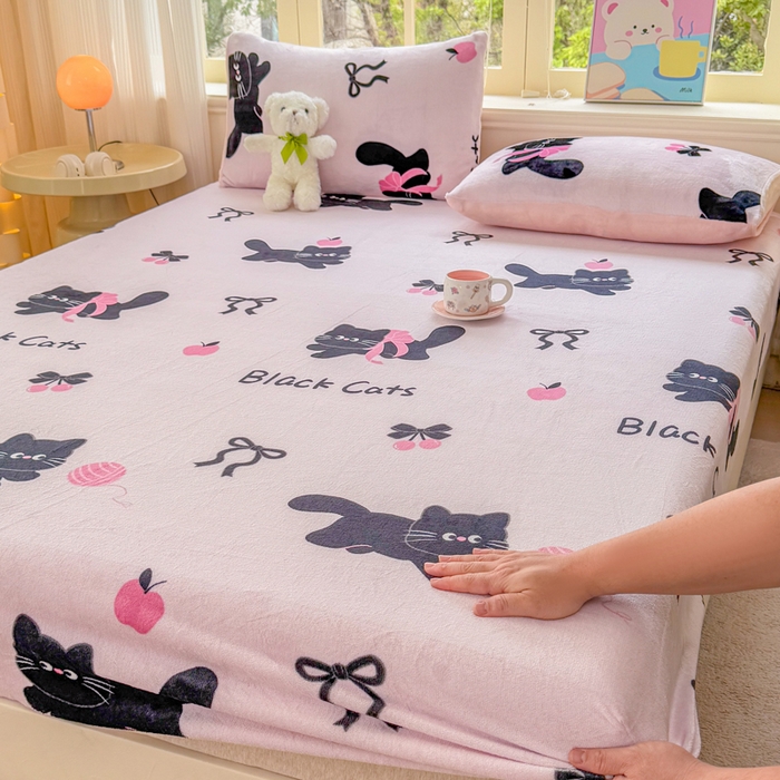 梦舒阳家纺 2026新品牛奶绒单床笠单被套床笠三件套软fufu牛奶绒单品 炫酷猫咪【绒床笠】