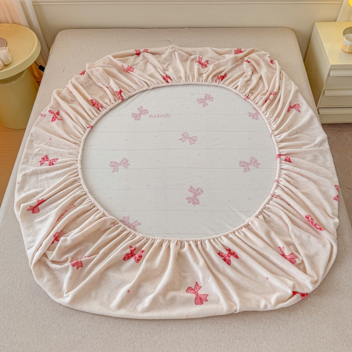 91家纺网 家纺一手货源 找家纺 梦舒阳家纺 2026新品牛奶绒单床笠单被套床笠三件套软fufu牛奶绒单品 蝴蝶结【绒床笠】