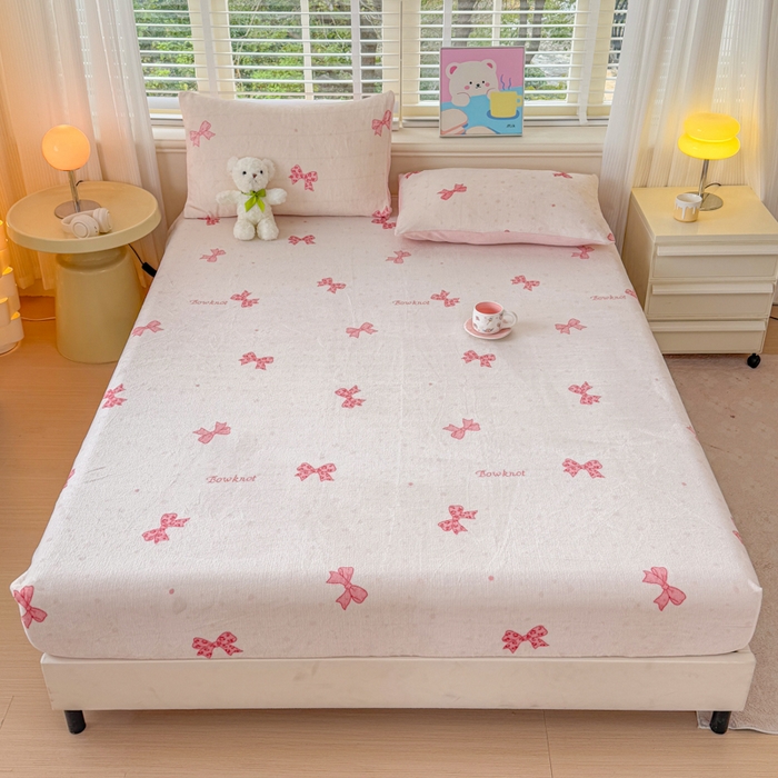 91家纺网 家纺一手货源 找家纺 梦舒阳家纺 2026新品牛奶绒单床笠单被套床笠三件套软fufu牛奶绒单品 蝴蝶结【绒床笠】