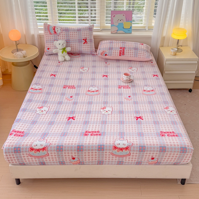 91家纺网 家纺一手货源 找家纺 梦舒阳家纺 2026新品牛奶绒单床笠单被套床笠三件套软fufu牛奶绒单品 蛋糕猫咪【绒床笠】