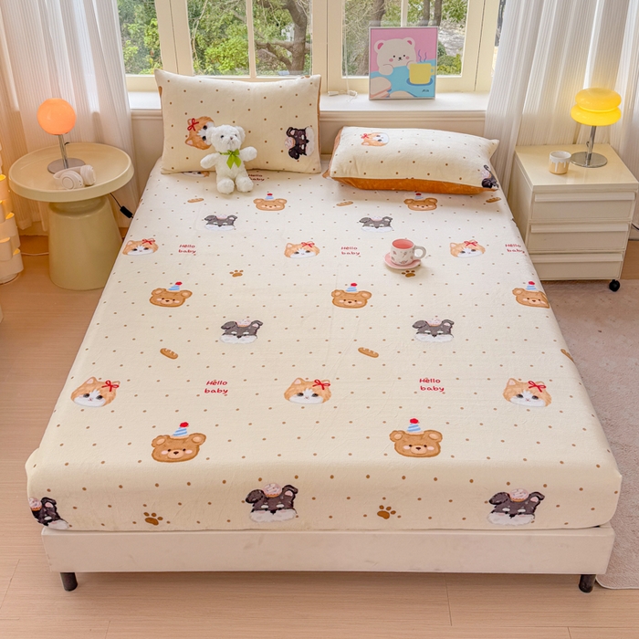 91家纺网 家纺一手货源 找家纺 梦舒阳家纺 2026新品牛奶绒单床笠单被套床笠三件套软fufu牛奶绒单品 咔咔小熊【绒床笠】