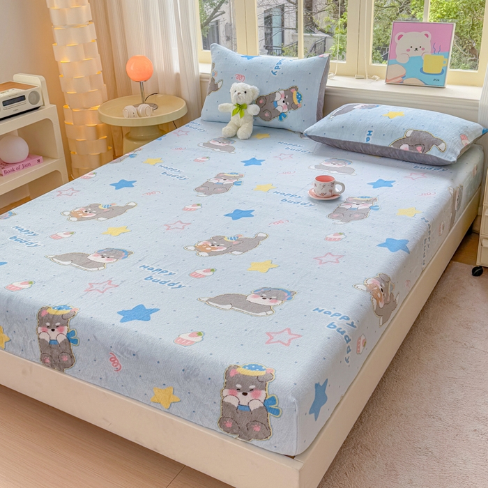 91家纺网 家纺一手货源 找家纺 梦舒阳家纺 2026新品牛奶绒单床笠单被套床笠三件套软fufu牛奶绒单品 布丁狗【绒床笠】