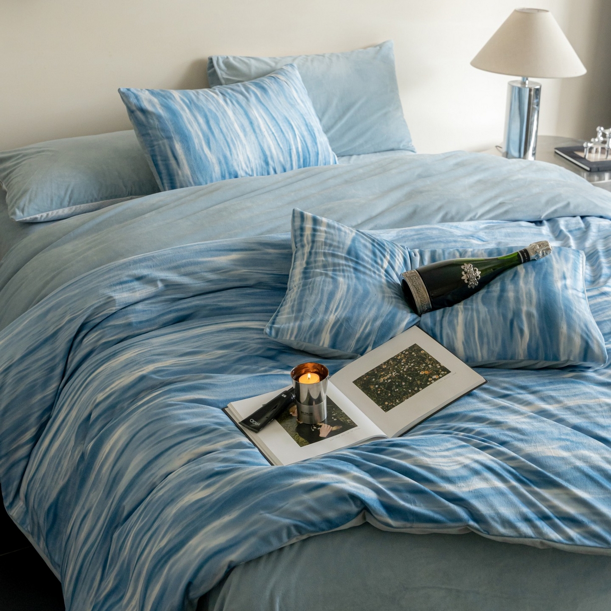 91家纺网 家纺一手货源 找家纺 （总）ONE TWO ONE 121 2025新款轻奢新法式德芙绒宝宝绒婴儿绒短毛绒牛奶绒四件套床单被套-波光莎娜