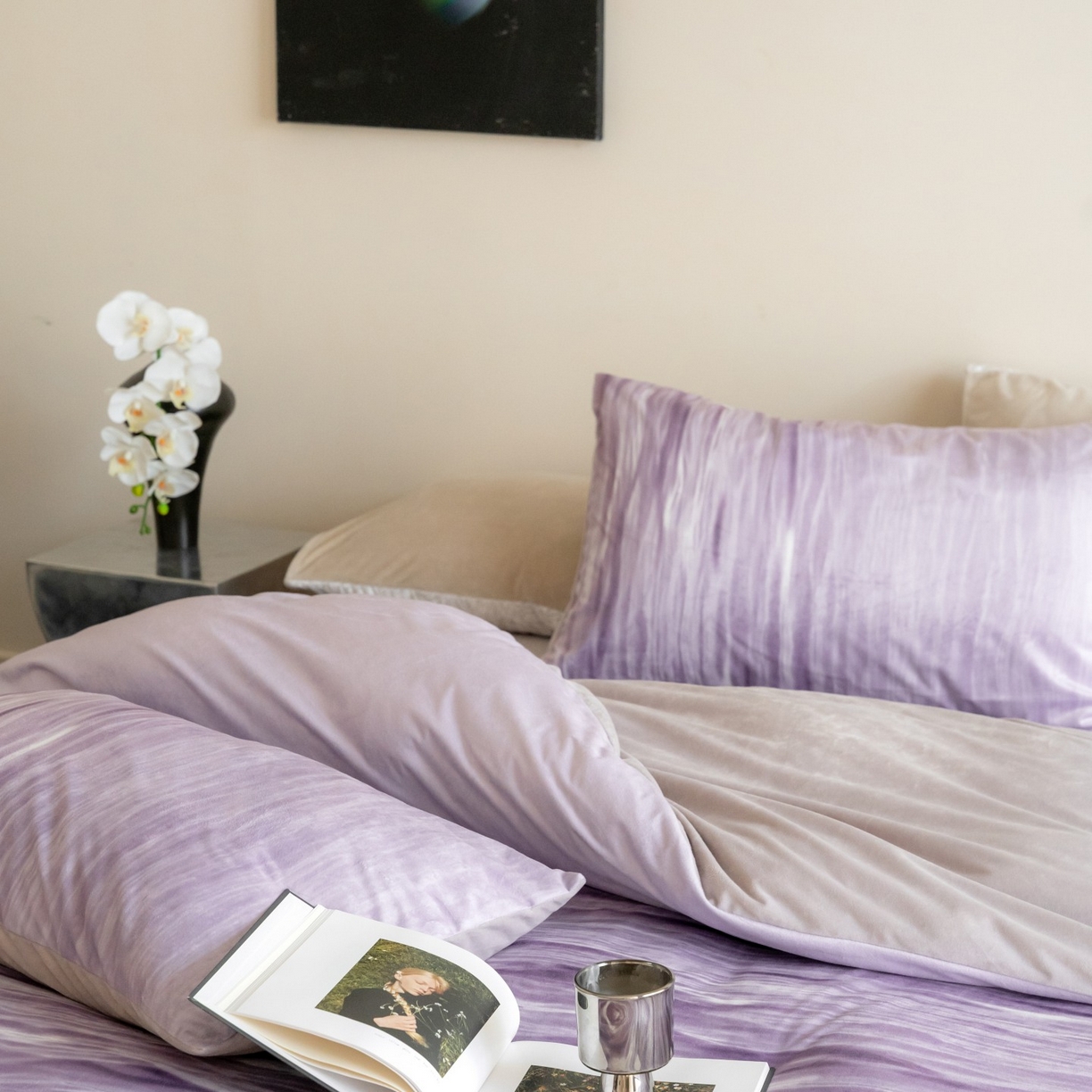 91家纺网 家纺一手货源 找家纺 ONE TWO ONE 121 2025新款轻奢新法式德芙绒宝宝绒婴儿绒短毛绒牛奶绒四件套床单被套-波光莎娜 波光莎娜-紫