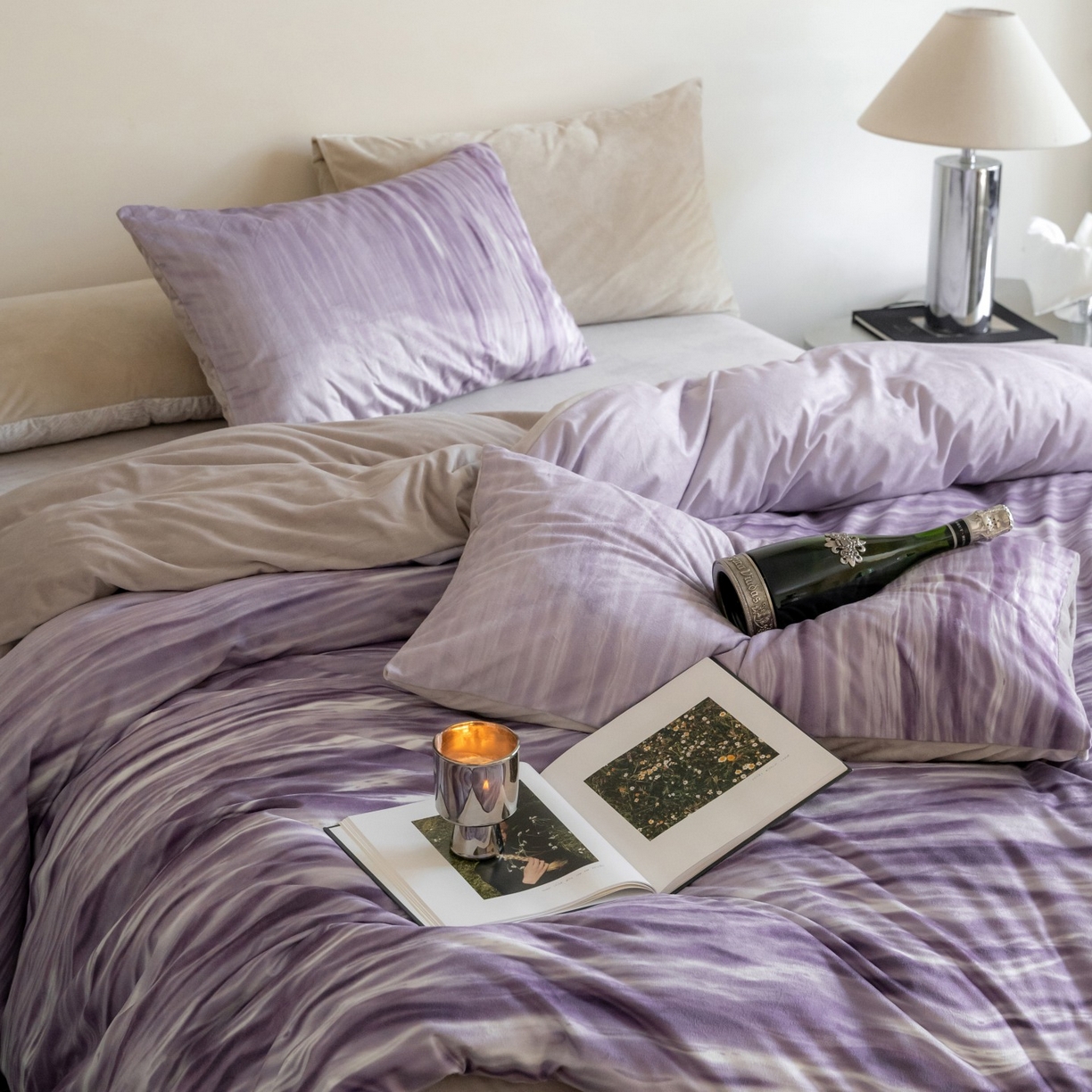 ONE TWO ONE 121 2025新款轻奢新法式德芙绒宝宝绒婴儿绒短毛绒牛奶绒四件套床单被套-波光莎娜 波光莎娜-紫