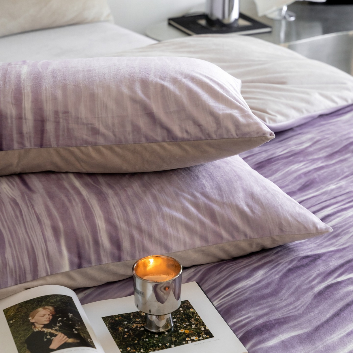 91家纺网 家纺一手货源 找家纺 ONE TWO ONE 121 2025新款轻奢新法式德芙绒宝宝绒婴儿绒短毛绒牛奶绒四件套床单被套-波光莎娜 波光莎娜-紫