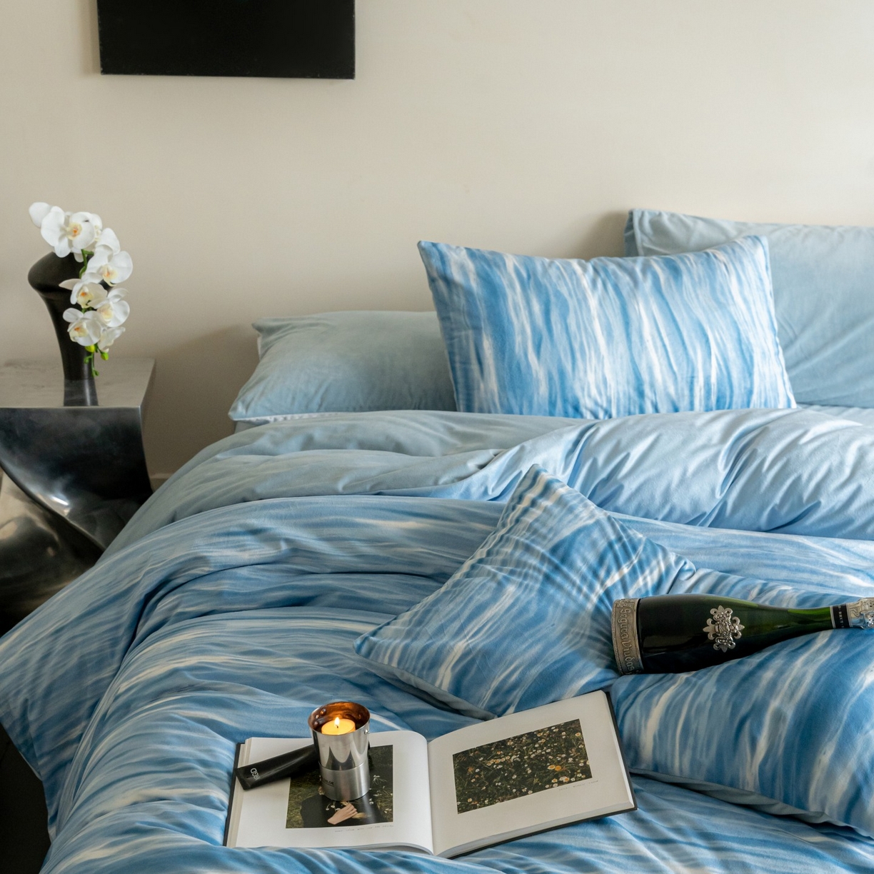 91家纺网 家纺一手货源 找家纺 ONE TWO ONE 121 2025新款轻奢新法式德芙绒宝宝绒婴儿绒短毛绒牛奶绒四件套床单被套-波光莎娜 波光莎娜-蓝