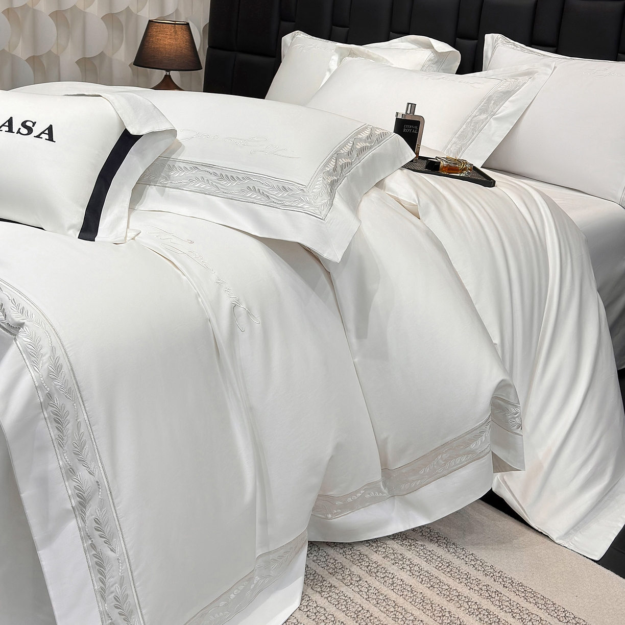 91家纺网 家纺一手货源 找家纺 星蕴家纺 2025新款贡缎长绒棉四件套-路易 路易-皓月白