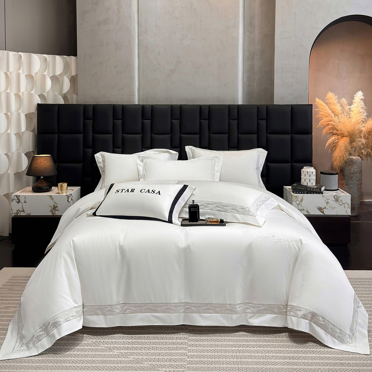 星蕴家纺 2025新款贡缎长绒棉四件套-路易 路易-皓月白