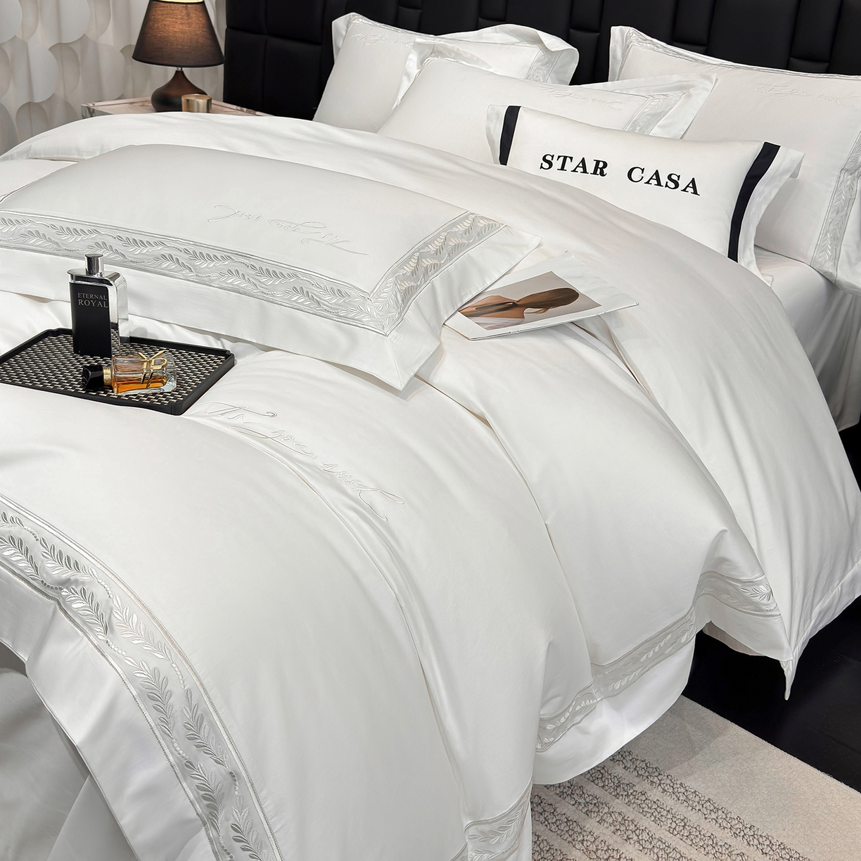 91家纺网 家纺一手货源 找家纺 星蕴家纺 2025新款贡缎长绒棉四件套-路易 路易-皓月白