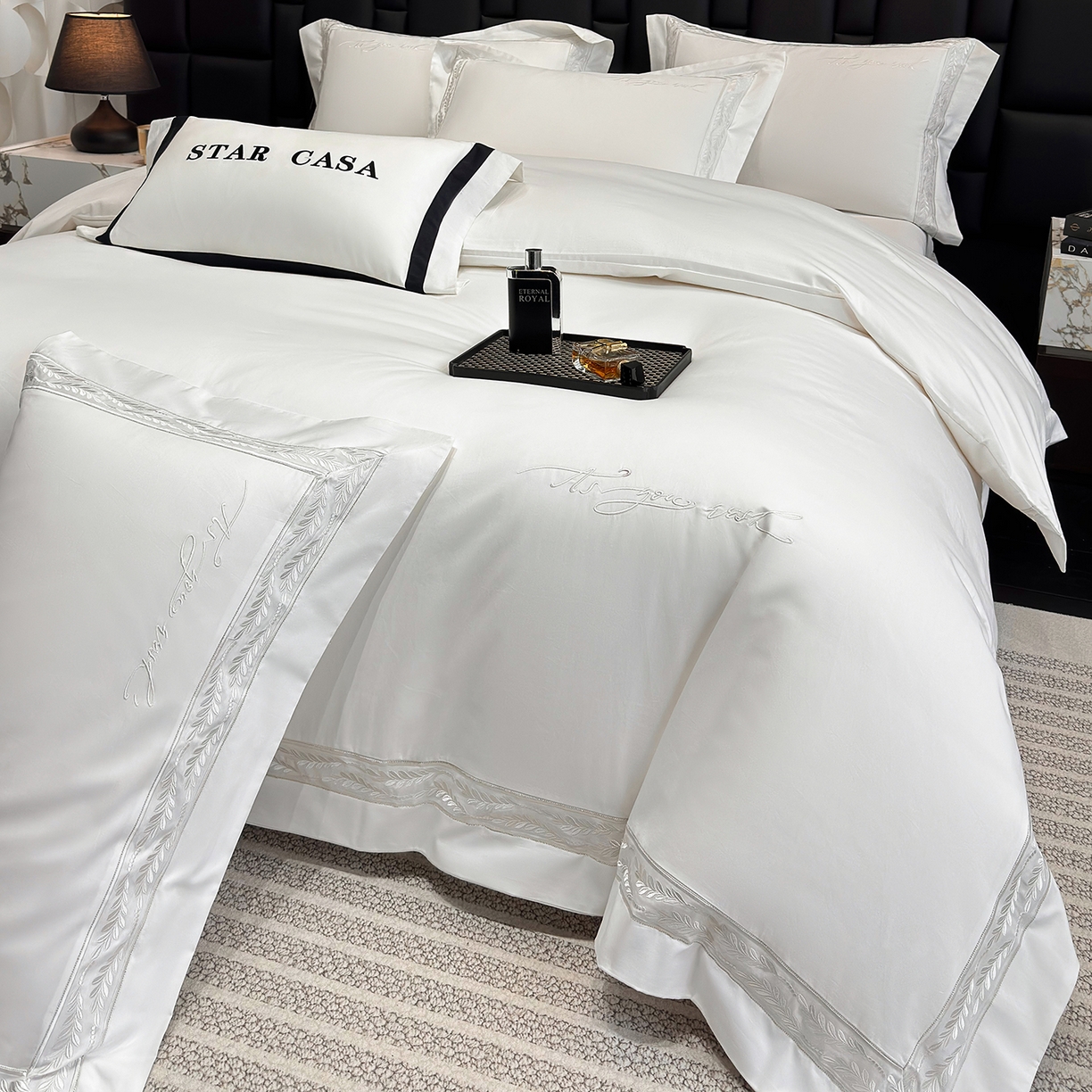 91家纺网 家纺一手货源 找家纺 星蕴家纺 2025新款贡缎长绒棉四件套-路易 路易-皓月白