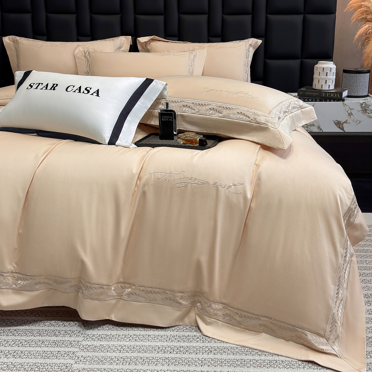 91家纺网 家纺一手货源 找家纺 星蕴家纺 2025新款贡缎长绒棉四件套-路易 路易-香槟金