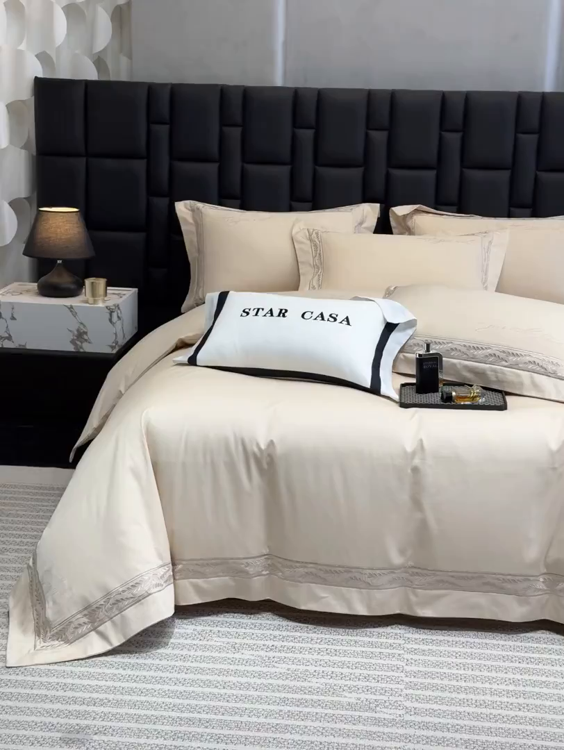 91家纺网 家纺一手货源 找家纺 星蕴家纺 2025新款贡缎长绒棉四件套-路易 路易-香槟金