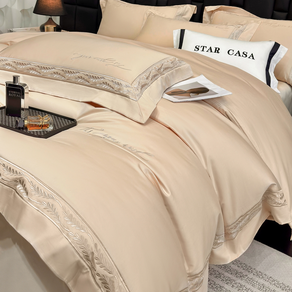 91家纺网 家纺一手货源 找家纺 星蕴家纺 2025新款贡缎长绒棉四件套-路易 路易-香槟金