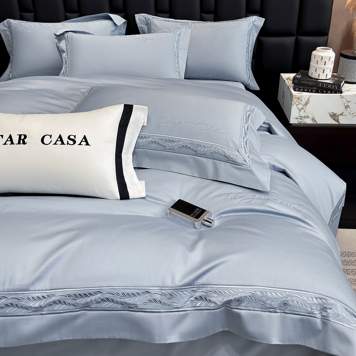 91家纺网 家纺一手货源 找家纺 星蕴家纺 2025新款贡缎长绒棉四件套-路易 路易-秋波蓝