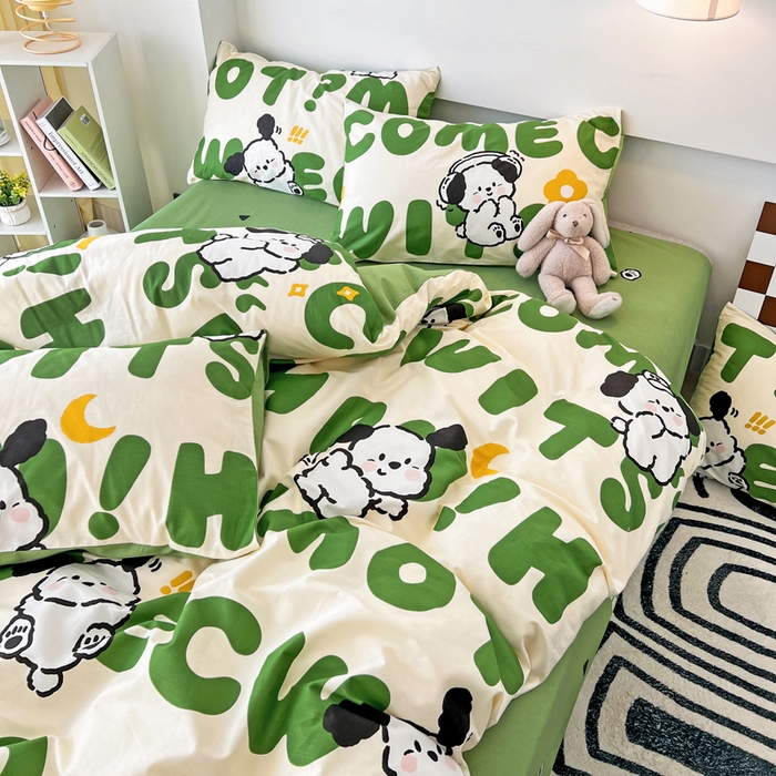 91家纺网 家纺一手货源 找家纺 西引力 2025新款全棉卡通印花四件套 皮皮狗