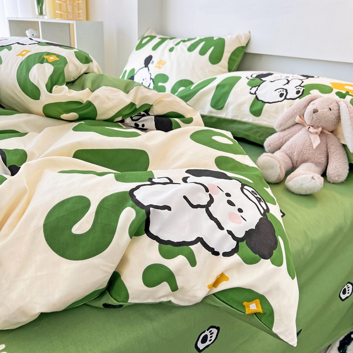 91家纺网 家纺一手货源 找家纺 西引力 2025新款全棉卡通印花四件套 皮皮狗