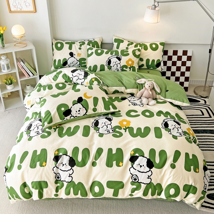 91家纺网 家纺一手货源 找家纺 西引力 2025新款全棉卡通印花四件套 皮皮狗