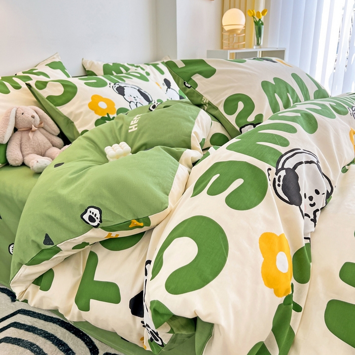 91家纺网 家纺一手货源 找家纺 西引力 2025新款全棉卡通印花四件套 皮皮狗