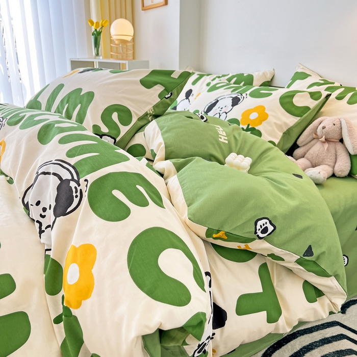 91家纺网 家纺一手货源 找家纺 西引力 2025新款全棉卡通印花四件套 皮皮狗