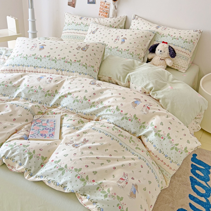 91家纺网 家纺一手货源 找家纺 西引力 2025新款全棉卡通印花四件套 草莓小兔