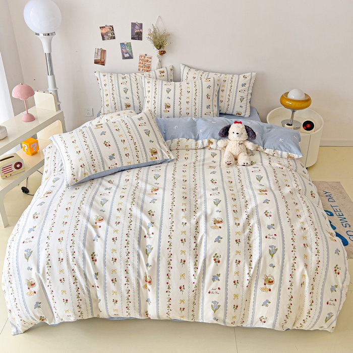 91家纺网 家纺一手货源 找家纺 西引力 2025新款全棉卡通印花四件套 草莓圆