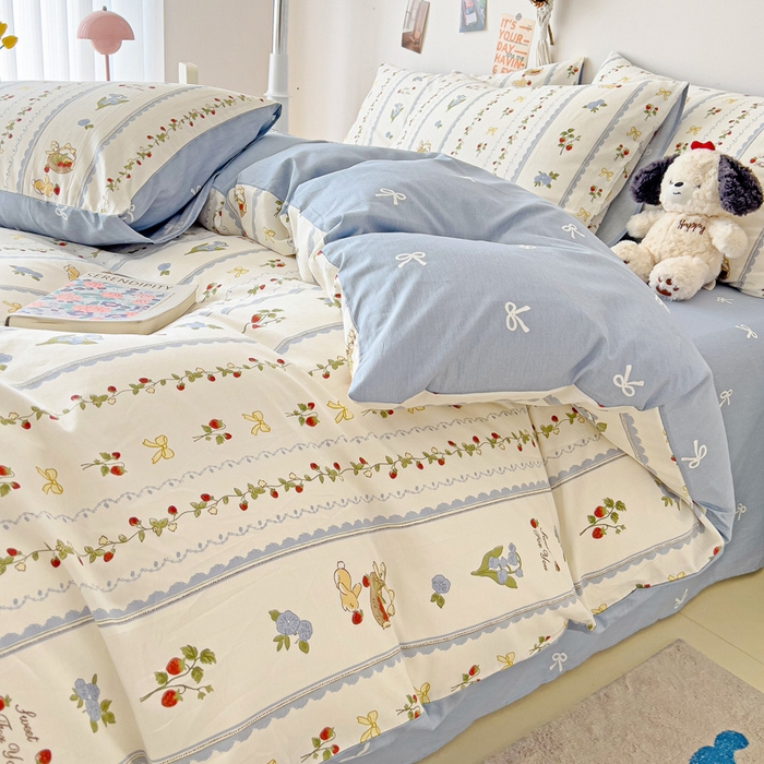 91家纺网 家纺一手货源 找家纺 西引力 2025新款全棉卡通印花四件套 草莓圆