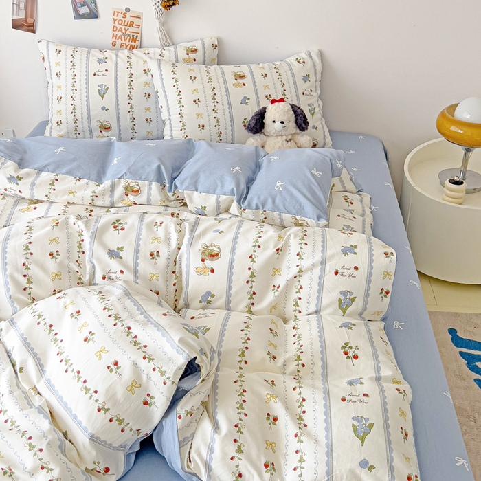 91家纺网 家纺一手货源 找家纺 西引力 2025新款全棉卡通印花四件套 草莓圆