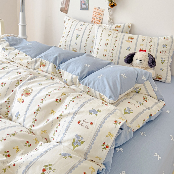 91家纺网 家纺一手货源 找家纺 西引力 2025新款全棉卡通印花四件套 草莓圆