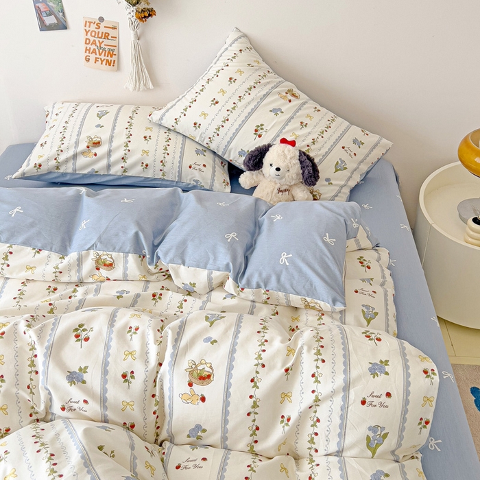 91家纺网 家纺一手货源 找家纺 西引力 2025新款全棉卡通印花四件套 草莓圆