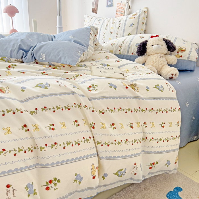 91家纺网 家纺一手货源 找家纺 西引力 2025新款全棉卡通印花四件套 草莓圆