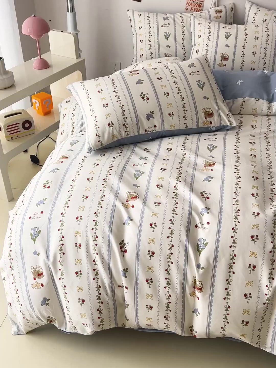 91家纺网 家纺一手货源 找家纺 西引力 2025新款全棉卡通印花四件套 草莓圆