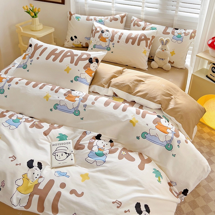 西引力 2025新款全棉卡通印花四件套 滑板狗