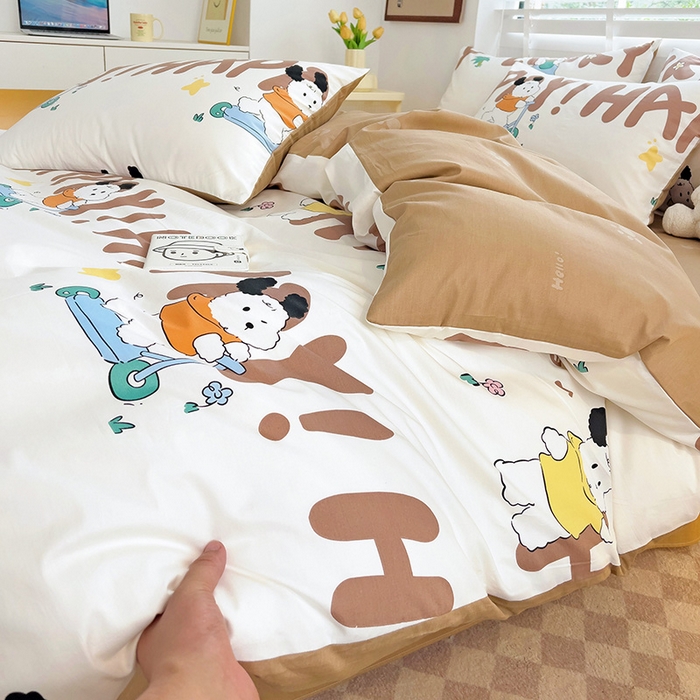 91家纺网 家纺一手货源 找家纺 西引力 2025新款全棉卡通印花四件套 滑板狗