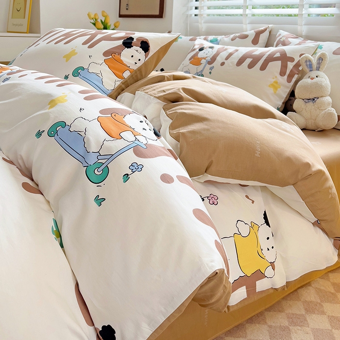 91家纺网 家纺一手货源 找家纺 西引力 2025新款全棉卡通印花四件套 滑板狗